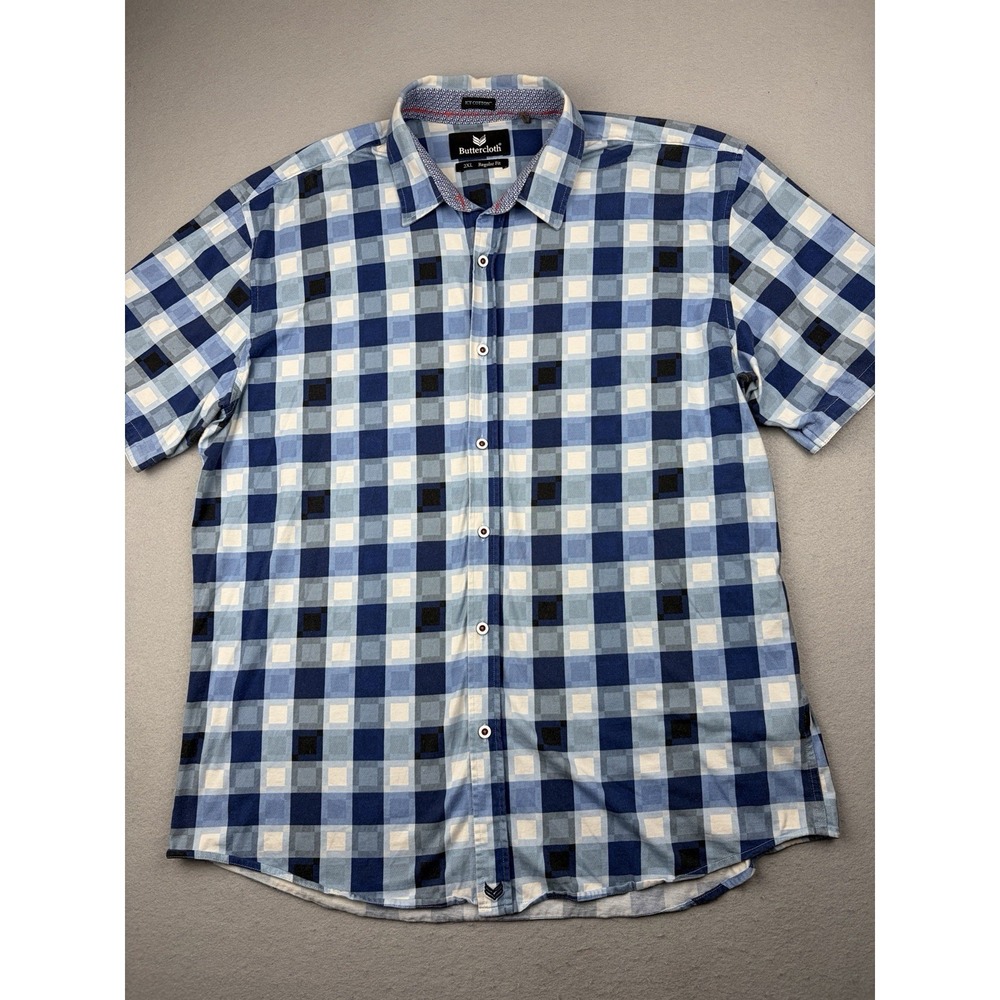 Buttercloth Icy Cotton Shirt Men's 2XL Blue Geometric Stretch Regular Fit